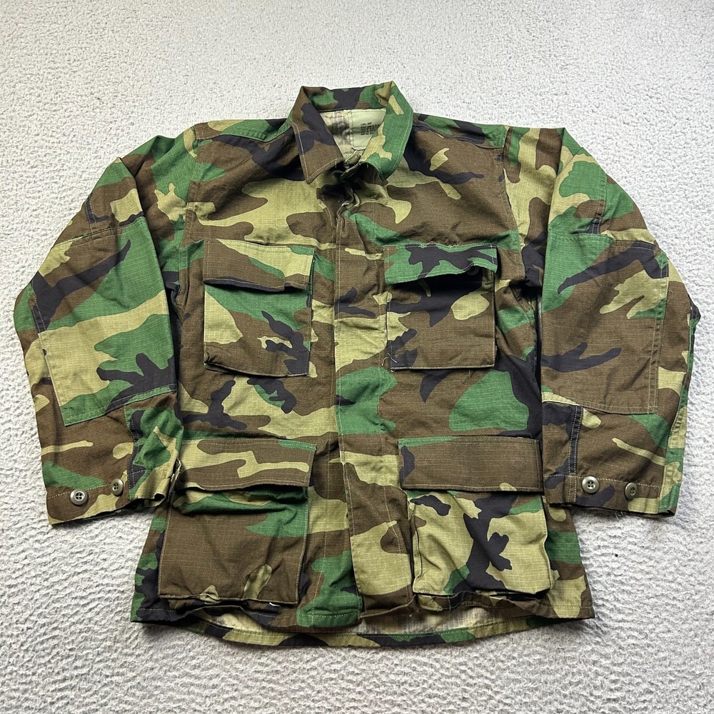 VTG 80's US Military BDU Shirt Jacket Woodland Camo Ripstop Coat XS Short
